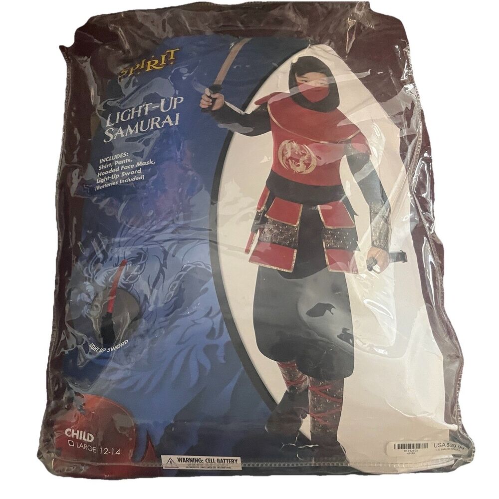 Spirit Halloween Samurai Warrior Costume Child Large 12-14 Red Black Armor EUC - Picture 7 of 10